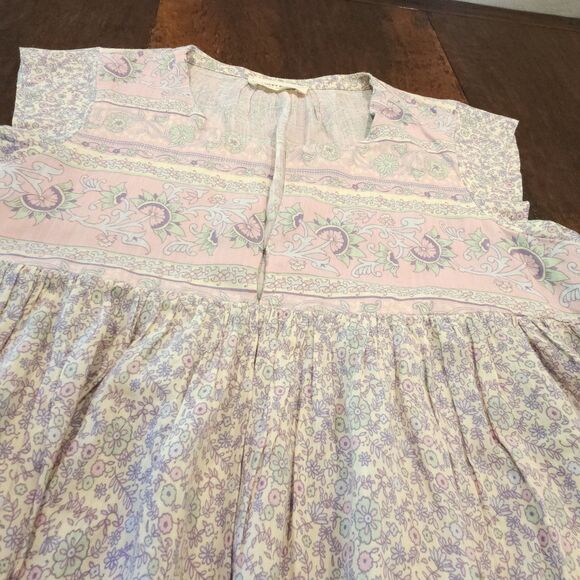 LUCKY BRAND boho floral babydoll top sleeveless pink purple cotton blouse S - Picture 2 of 8